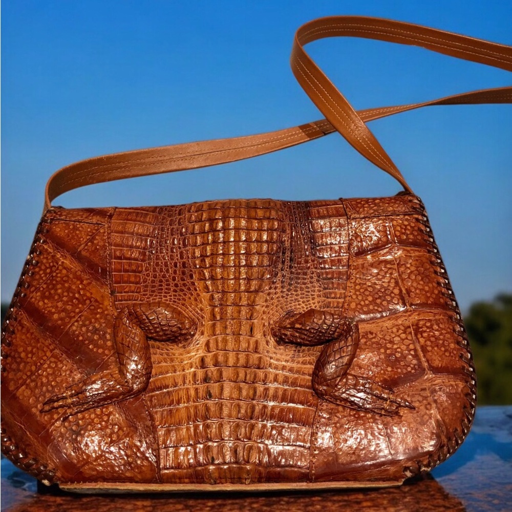 Unique Vintage Genuine Brown Alligator Crocodile Leather Handbag Purse - Picture 4 of 5